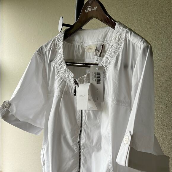 NWT Chicos Diamond Doll Delaney Optic White Zip-Up Jacket - Picture 7 of 8